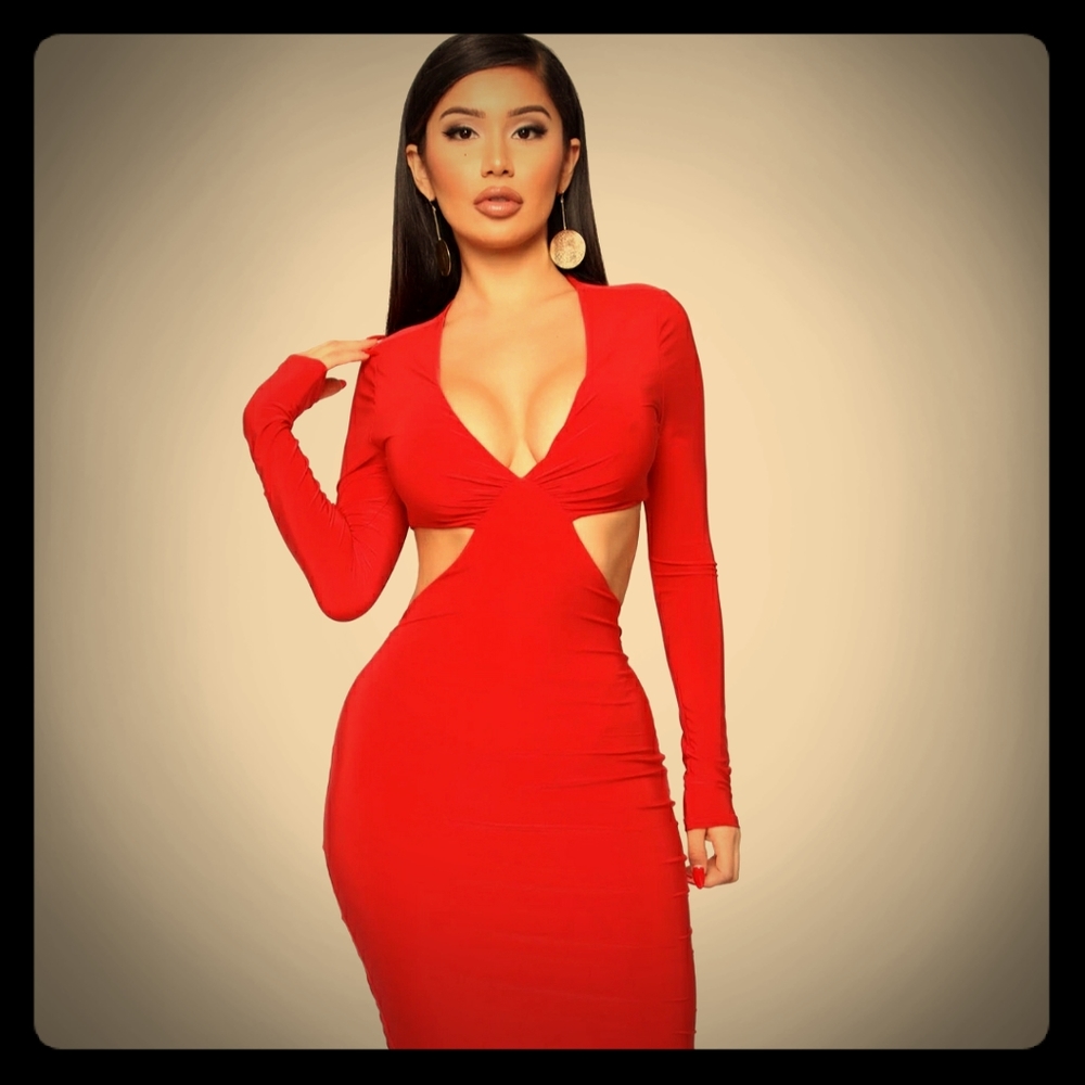 Red midi dress